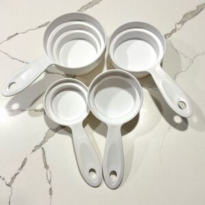 Set of 4 pcs White Plastic Kitchen Baking Measuring Measure Spoon Cup Set